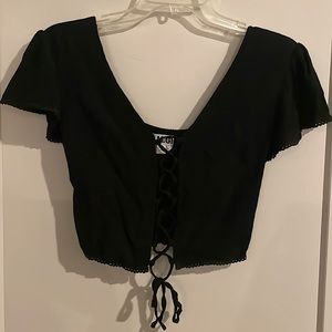 Black Lace Up Blouse Crop Top